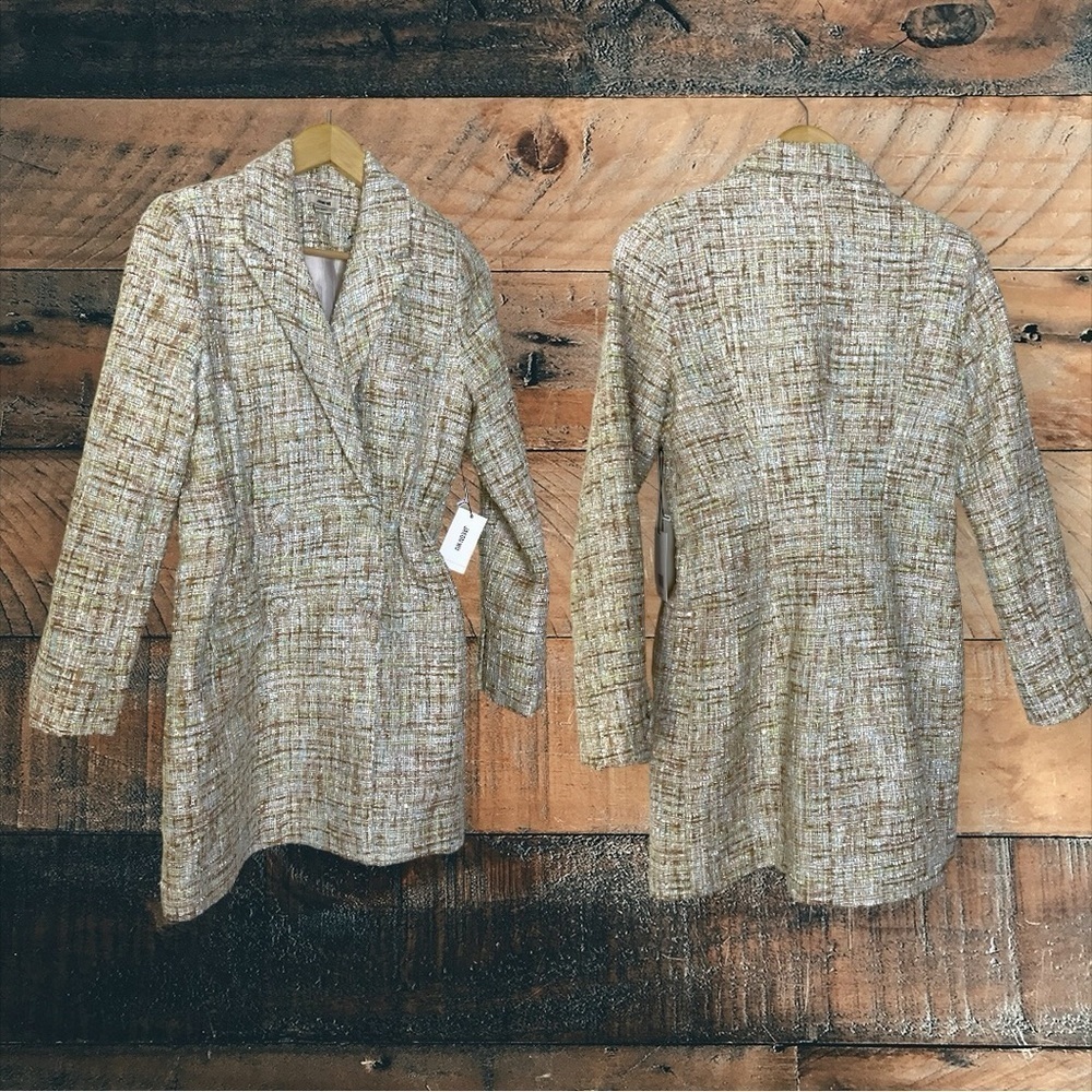 Jason Wu Sparkle Boucle Tweed Cream Double Breast Long Blazer​